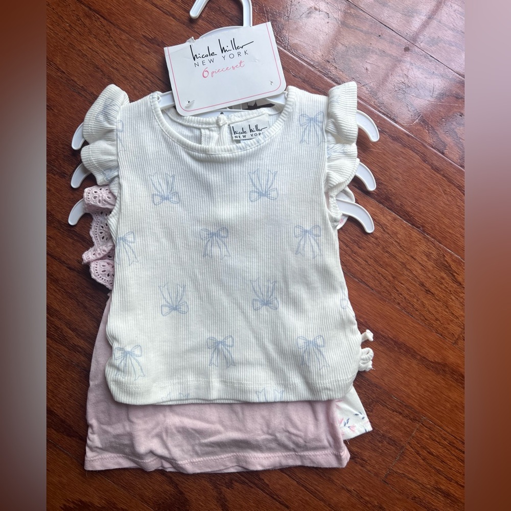 Nicole Miller Cream Tank Top with Light Blue Bow Print